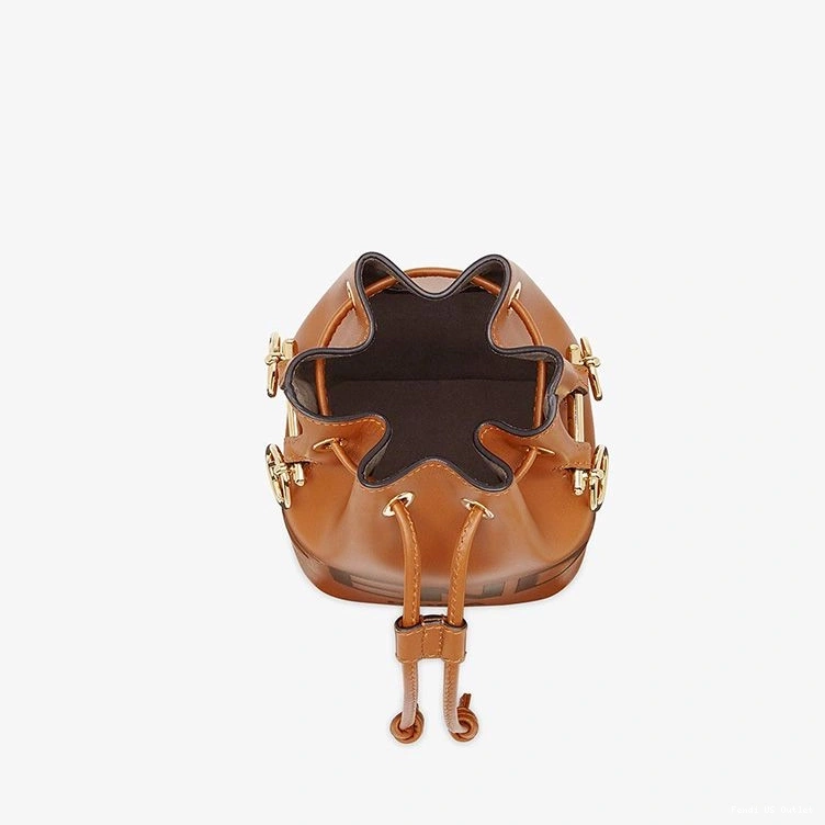 Affordable HOT Calf Bag Mon Brown Tresor Bucket In ROMA Fendi Mini Logo Leather 0730